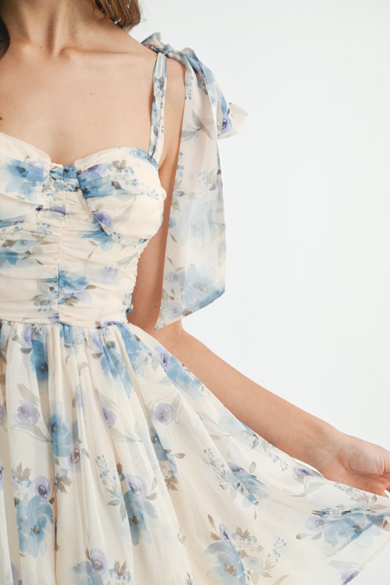 FLORAL PRINTED TIED SHOULDER MINI DRESS