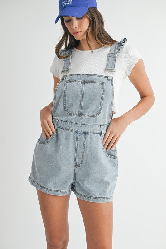 REMI RUFFLE DENIM OVERALLS