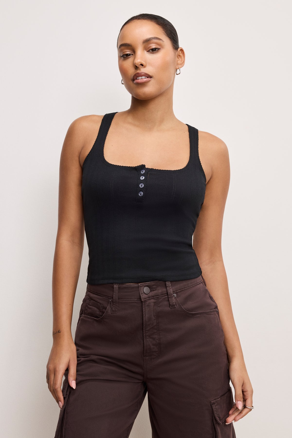 POINTELLE HENLEY TANK TOP