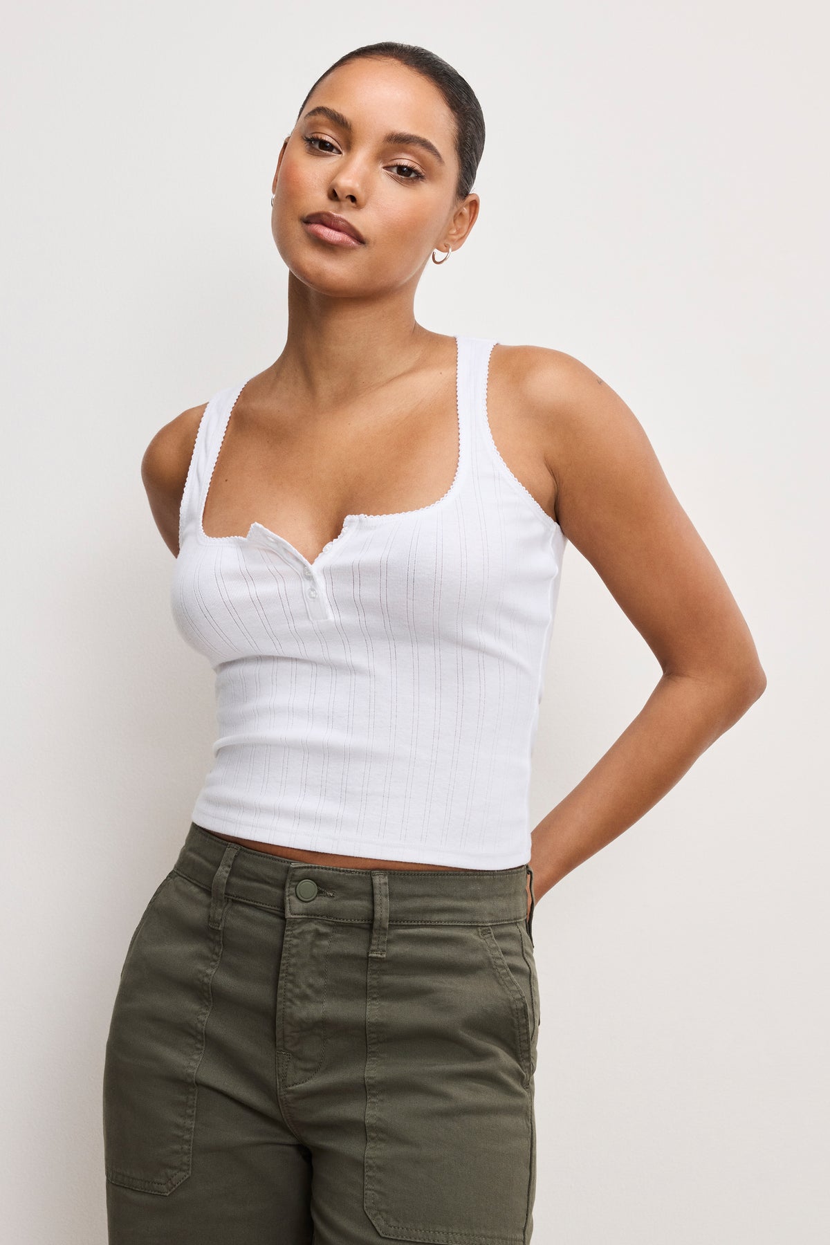 POINTELLE HENLEY TANK TOP