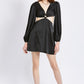 V NECK CUT OUT MINI DRESS WITH O RING DETAIL
