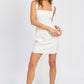 SQUARE NECK MINI DRESS WITH ELASTIC BACK DETAIL