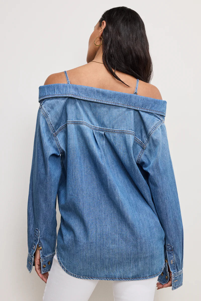 DENIM OFF SHOULDER SHIRT