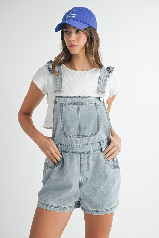 REMI RUFFLE DENIM OVERALLS