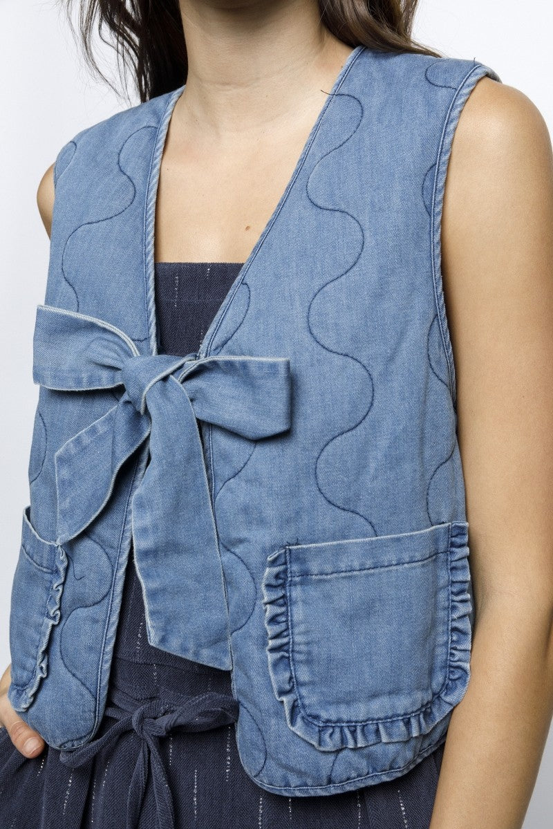 DENIM BOW-TIE VEST