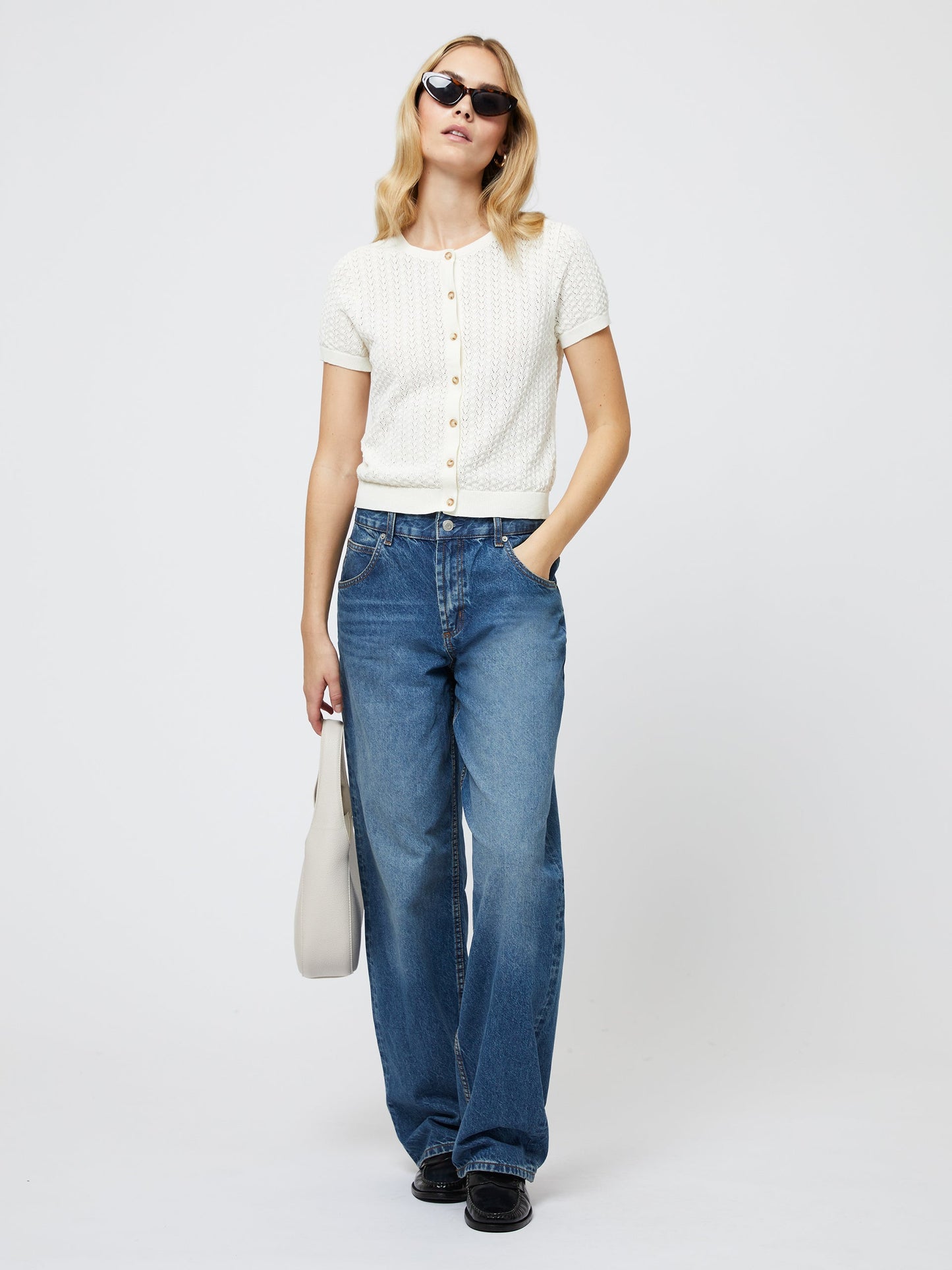 COTTON BLEND POINTELLE CARDIGAN