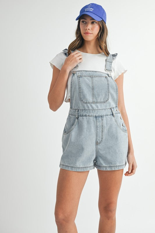 REMI RUFFLE DENIM OVERALLS