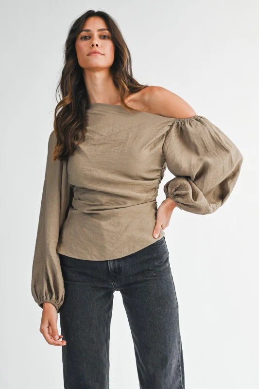 MALLORY ONE SHOULDER BALLOON SLEEVE TOP