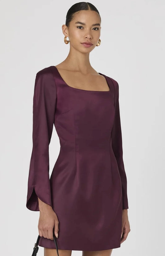 SATIN SCOOP NECK MINI DRESS