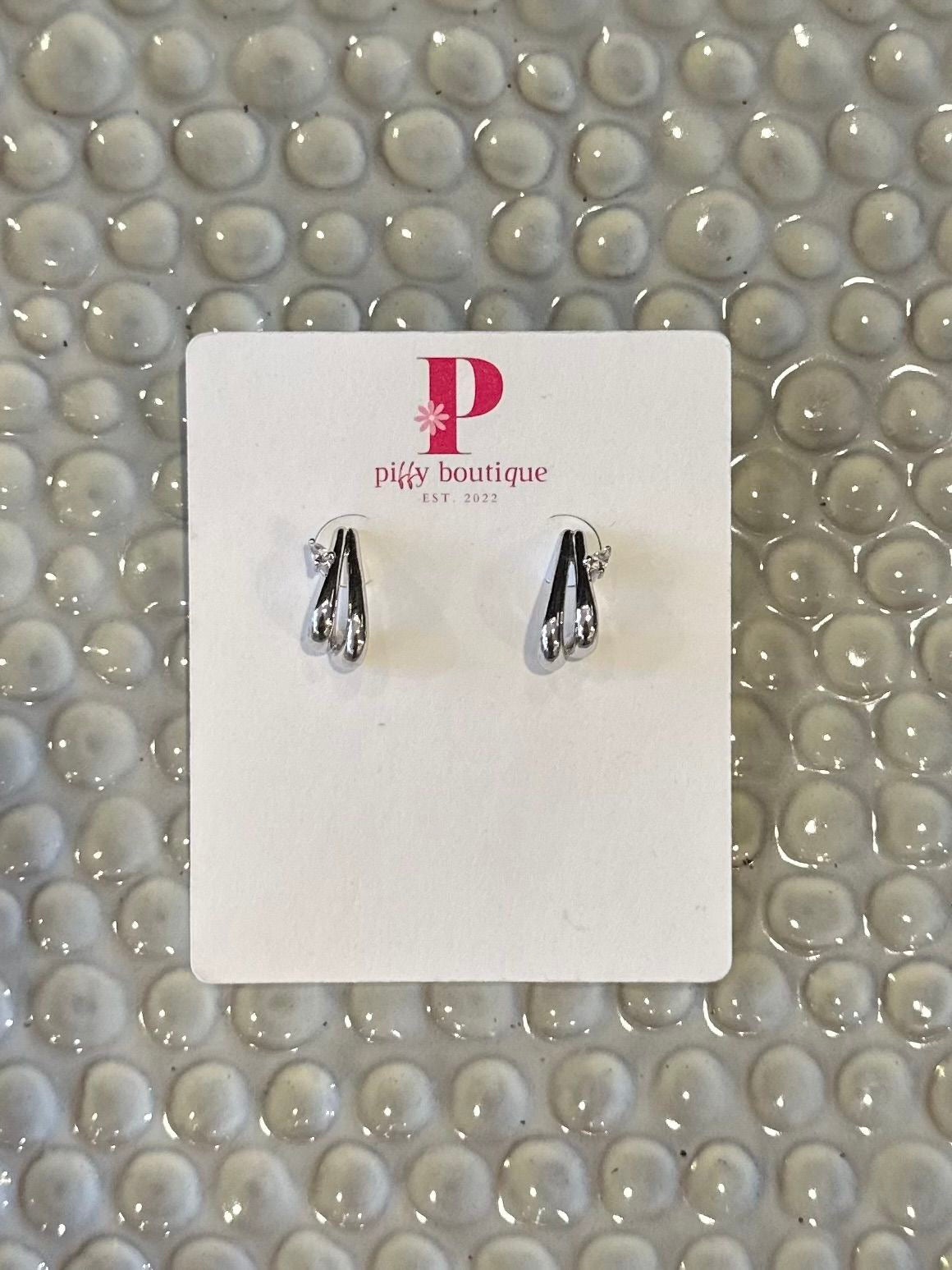 LAYERED WHITE GOLD DIPPED EARRINGS