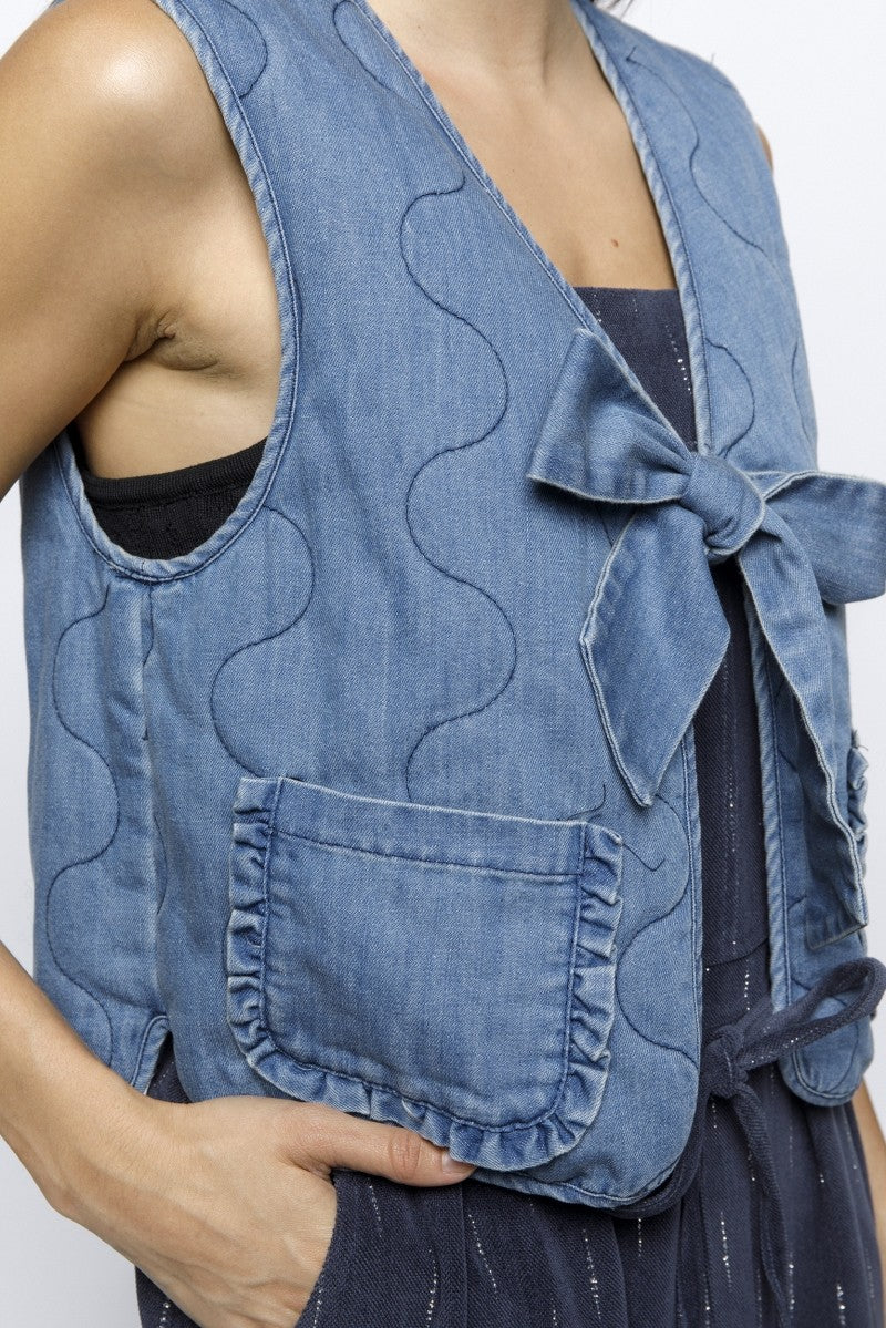 DENIM BOW-TIE VEST