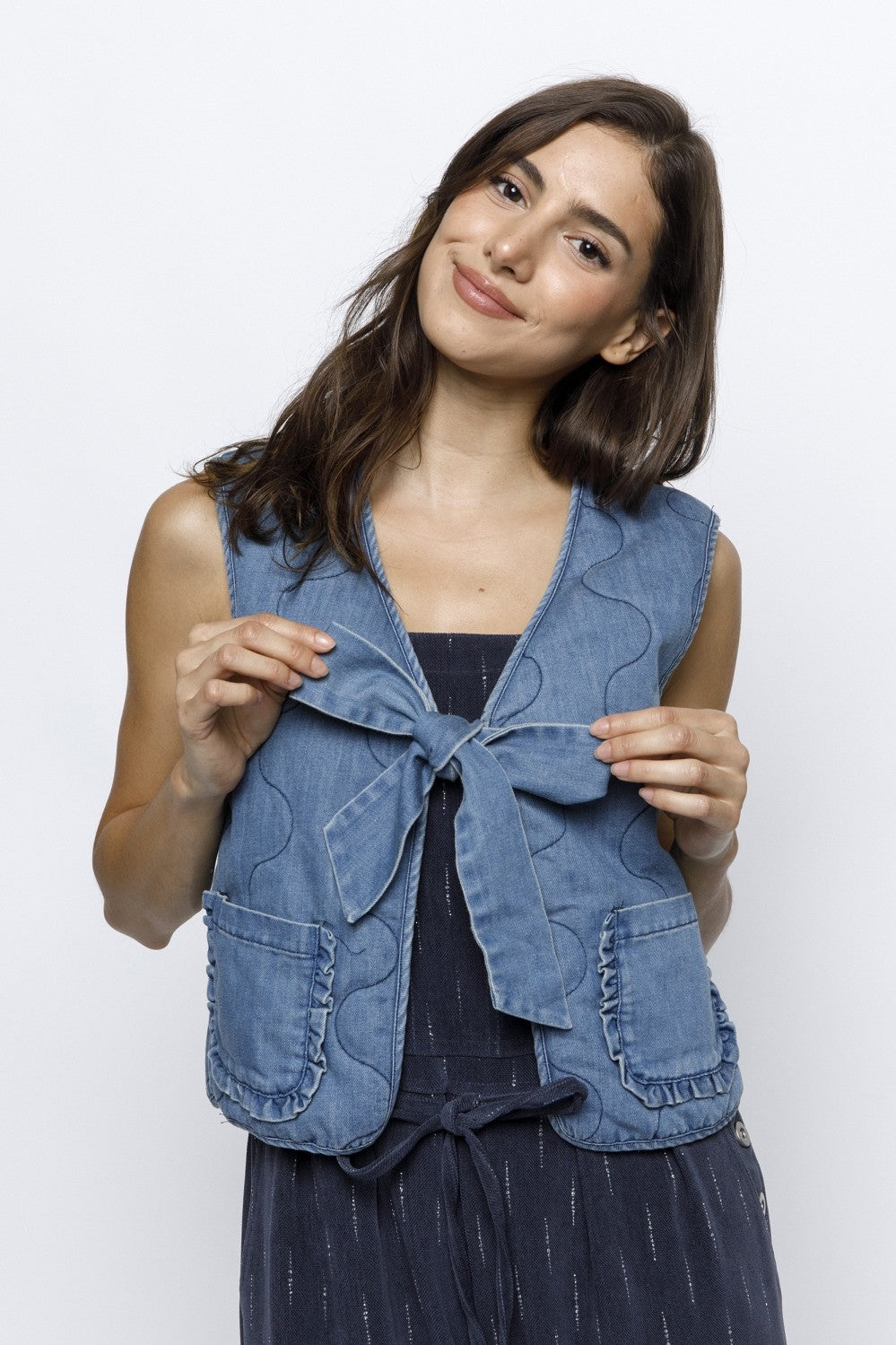 DENIM BOW-TIE VEST