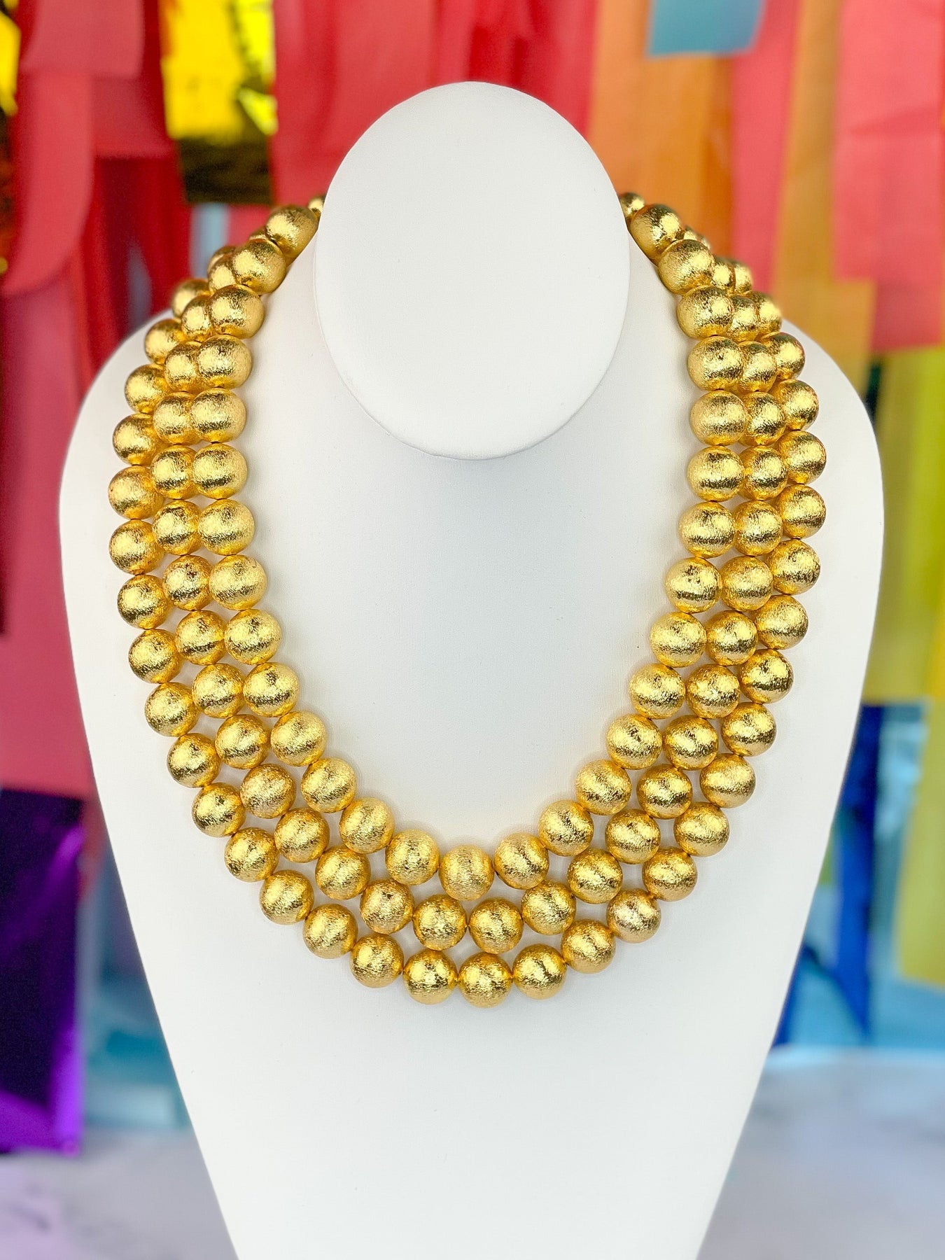 3 STRAND GOLD BEADED BRIANNA NECKLACE