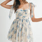 FLORAL PRINTED TIED SHOULDER MINI DRESS