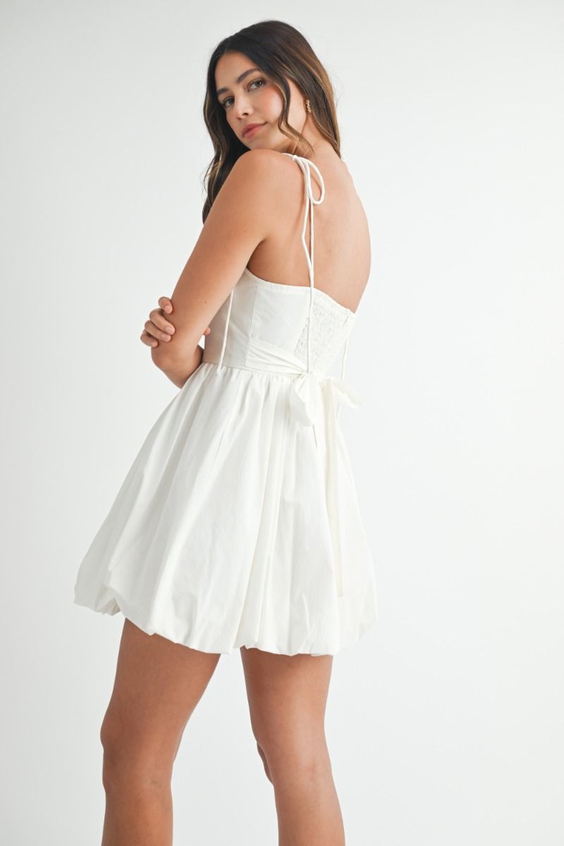 BUBBLE HEM STRAP SHOULDER MINI DRESS